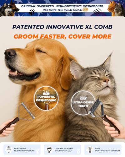 Image of Dog Brush for Shedding 20 Blade Dematting Tool Pet Brush Dual Side, Undercoat Rake for Large Medium Small Dogs and Cats, Shedding Dog Comb for Grooming, Premium Wood Handle