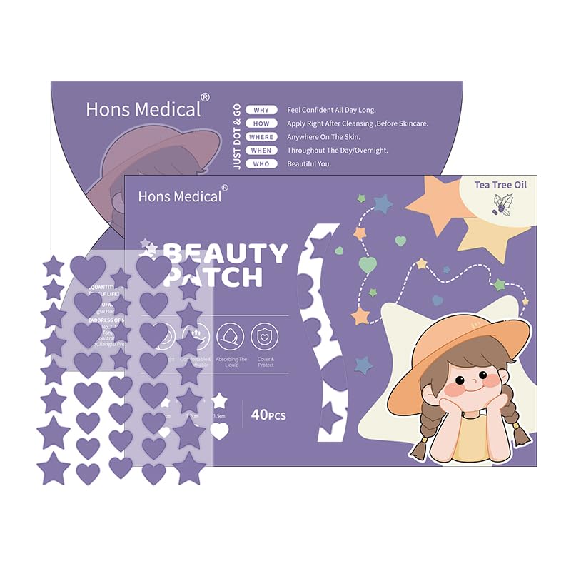 Hydrocolloid Pimple Patch Star Heart Acne Patches 3 Sizes 40 Counts Spot Blemish Stickers Zit Dot Colorful Cover Breakout Hiding Face Emergency Treatment (purple)