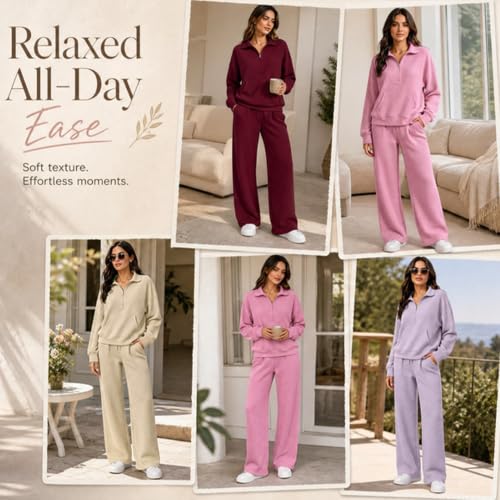 eoeioa Waffle Knit Set for Women 2 Piece Comfort Business Casual Outfits — view 5