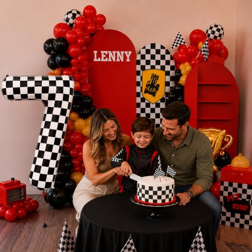 Image of KatchOn Checkered Number 7 Balloon for 7th Birthday Decorations - 40 Inch