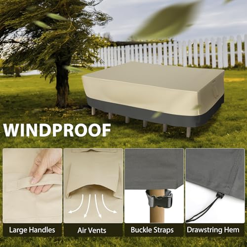Patio Furniture Covers Waterproof Heavy Duty, 110\"x84\"x28\" Large Outdoor Dining Table and Chair Covers, Anti-UV, General Purpose Outside Sectional Sofa Set Covers - Thumbnail 6