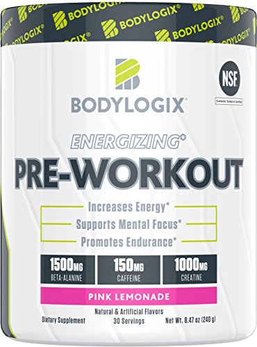 Bodylogix Energizing Pre-Workout Powder, NSF Certified, Pink Lemonade, 30 Servings, 8.47 Ounce
