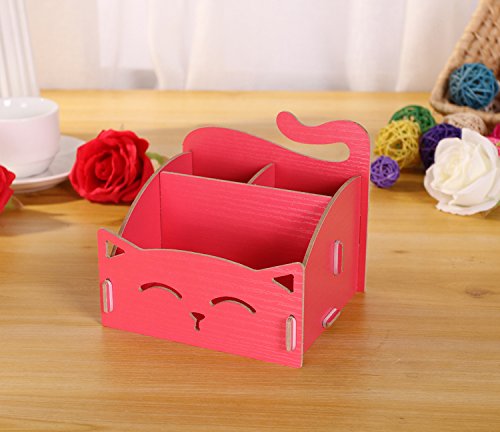 Grocery House Diy Assembling Cute Cat Wooden Storage Box Pencil Holder, Desktop Storage Container  (Red) #TOP7
