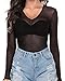 Mangopop Women's Clubwear Sheer Long Sleeve Pure Mesh Tops Tee Blouse (Medium, Black-V Neck)