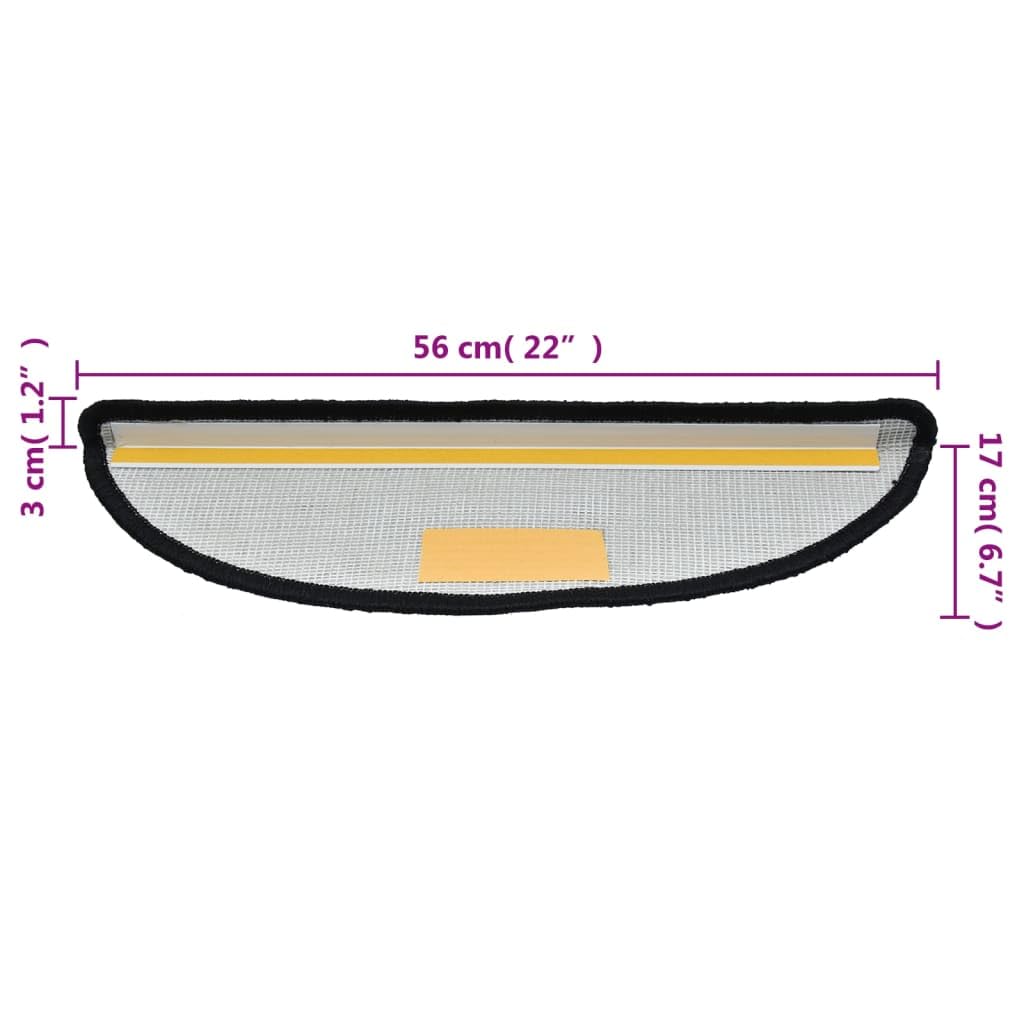 vidaXL Tapis d'escalier 15 pièces 56 x 17 x 3 cm Noir Demi-Rond