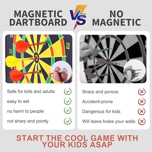 Image of Serveuttam Magnetic Dart Board Game for Kids - 6 Pc Darts Magnetic Dart and Mat | Outdoor Indoor Party Games for Adults | Double Faced (12 Inch Dart Board)