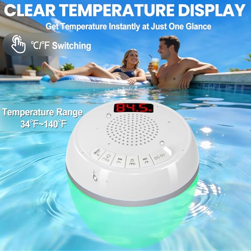 image for AearKing 3in1 Floating Pool Speaker with Digital Pool Thermometer,Blue
