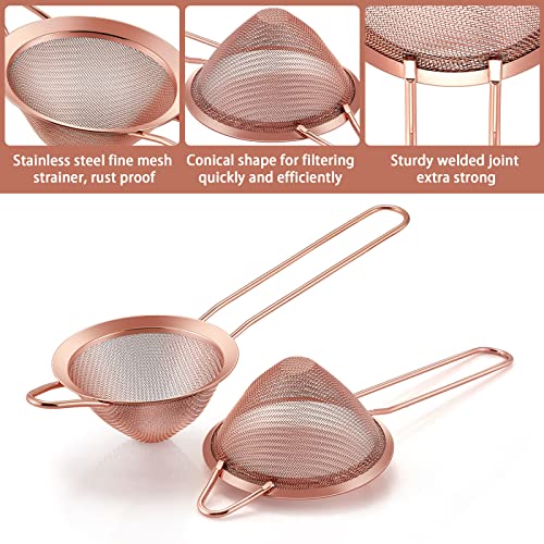 Lianyu Fine Mesh Strainer Set Of 2, Stainless Steel Tea Sieve Strainer With Long Handle, 3.3 Inches Metal Conical Strainer For Straining Cocktail Coffee And Sifting Flour, Rust Proof, Copper #TOP1