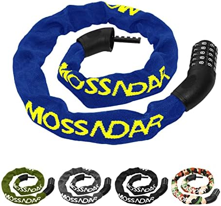 MOSSNDAR Bike Lock Heavy Duty, 8mm 100cm 940g Bike Lock Combination with 5-Digit Codes, Bike Locks High Security, Bike Chain Lock with Knitted Protective Sleeve, for Bicycle Lock Motorbike MTB Gate
