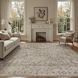 9x12 Rugs for Living Room, Non Slip Area Rugs for Bedroom, Dining Room, Home Office, Farmhouse Distressed Stain Resistant Rugs Low Pile Soft Large Vintage Carpet, Greige& Dark Green