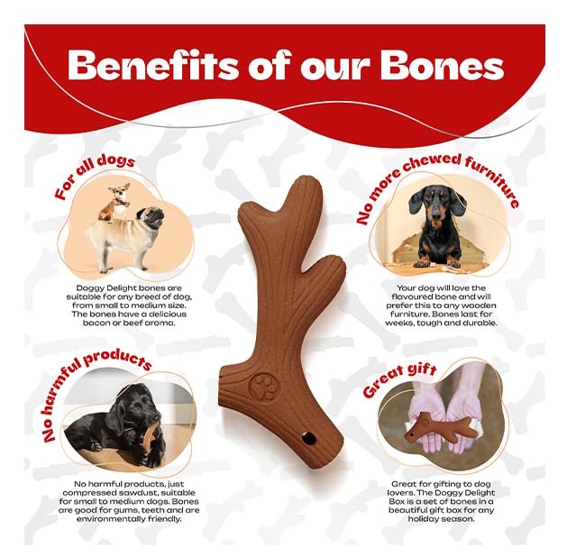 Design Shed Dog Chew Beef Flavor Antler, Wood Sawdust Durable Dog Chew Toy Bone For Aggressive Chewers With Real Bacon Flavor - Image 2