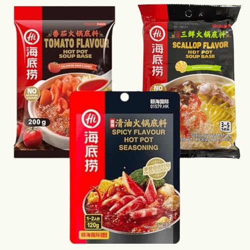 Haidilao Chinese Hot Pot Soup Base Seasoning Sauce 海底捞火鍋湯料 (3 Assorted Flavours - Three Delicacies, Spicy, Tomato)