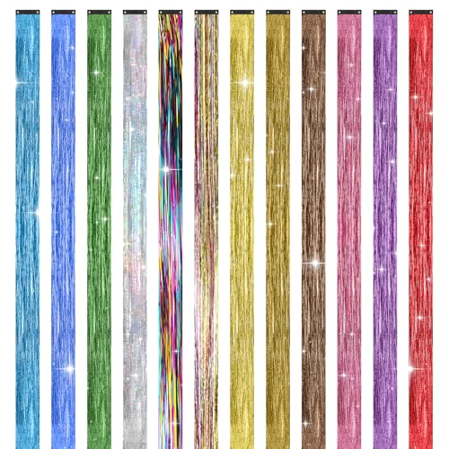 Leuceiy Hair Tinsel Clip in,Hair Accessories Tinsel Hair Extensions for Girls Pack of 6 Pcs 20 Inch,Fairy Hair Tinsel Kit,Heat Resistant New Years Festival Party