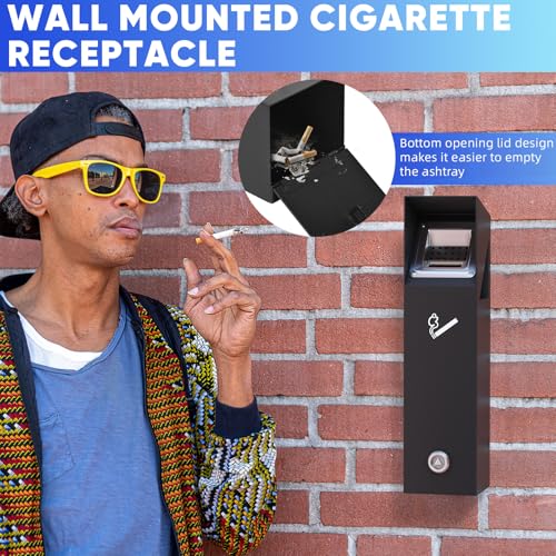 Image of Wall Mounted Trash Can Outdoor, Easy to Clean, Black Metal Trash Bin Container for Patio,Restaurants,Hotels,Pub Clubs (Ripple Black)
