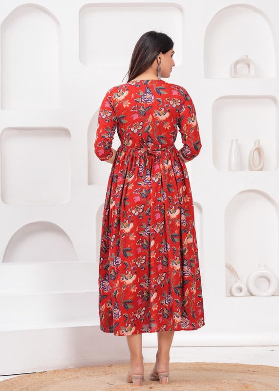Image of JAIPURFAME Maternity Feeding Kurti with Zipper | Cotton Floral Printed Pregnancy & Nursing Dress | Comfortable & Stylish Maternity Wear for Women | Breastfeeding Kurta with Zipper | Soft & Elegant