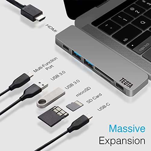 Image of 7 in 2 USB C Thunderbolt 3.0 Hub with 4K HDMI, 2 USB 3.0,SD,MicroSD,USBC&100W Pass Through Charging for MacBookPro 16-22&MacBookAir 18-22 Supports Intel,M1,M2 (7 in 2 (Space Grey))
