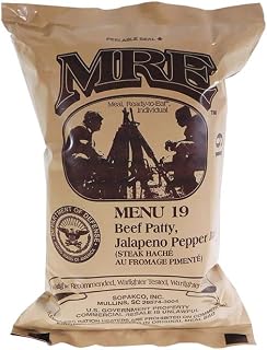 Military MRE Single Meal Inspection Date May 2025 or Newer(Beef Patty Jalapeño Pepper Jack)