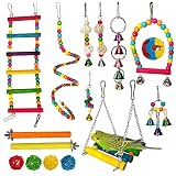 Hamiledyi Parakeets Bird Swing Toy Set, 16PCS Bird Hanging Colorful Chewing Toys, Parakeets Standing