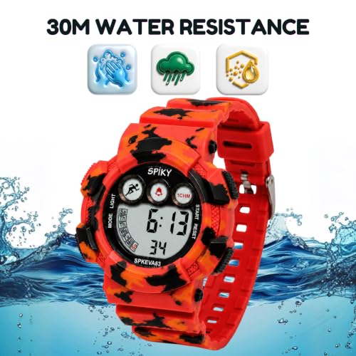 Image of SPIKY Round Digital Sports Watch for Kids | Military, Camouflage Design | Multifunctional & Luminous Display | 30M Water Resistant | Best Birthday Gift Wrist Watches for Boys & Girls | Age 2-12 Years
