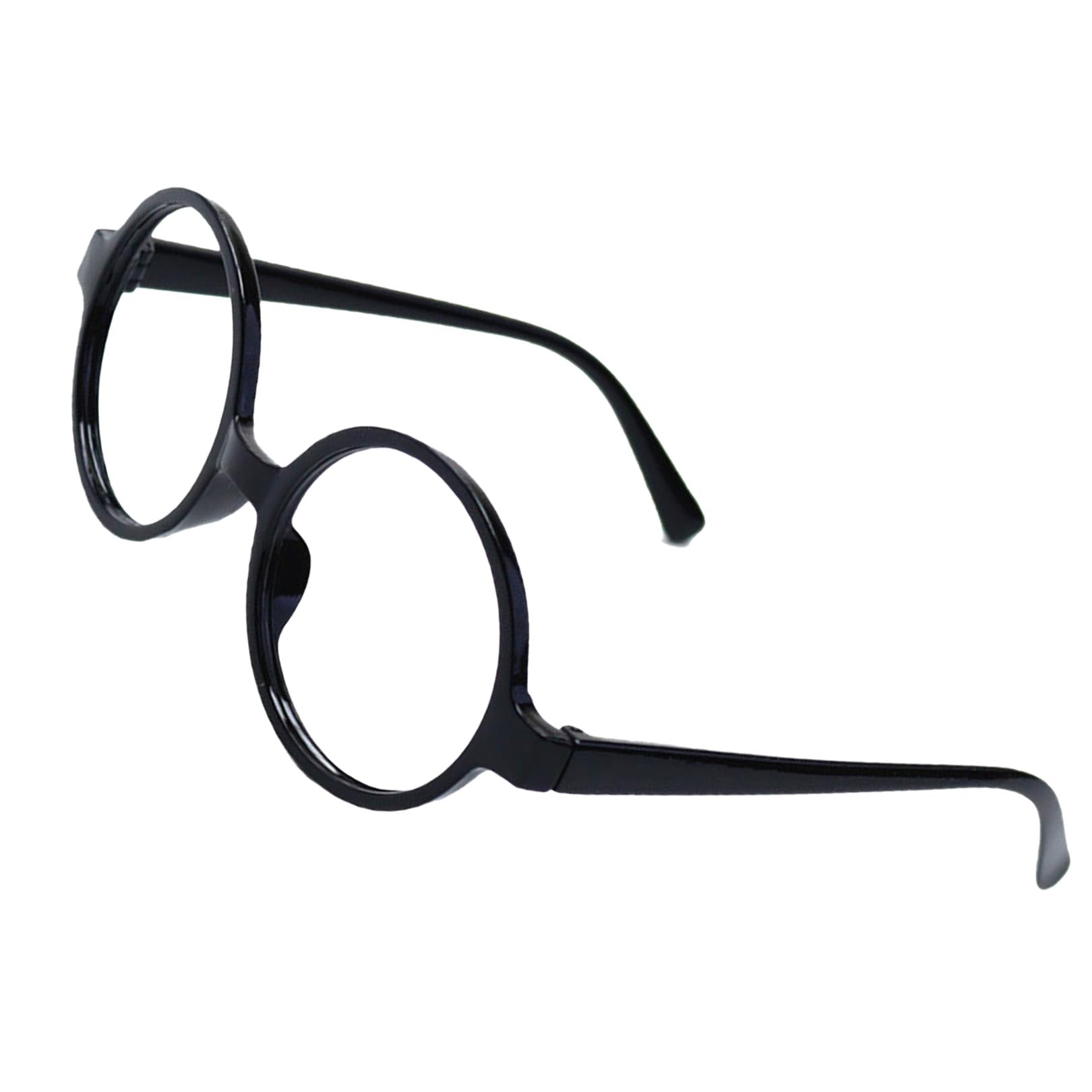 Wizard Glasses, Black Round Glasses, Lensless Plastic Frames, No Lenses, Unisex, Halloween Costume Prop, Fancy Dress Party Accessory, Lightweight Retro Nerd Style, Magic Theme, One Size Fits Most