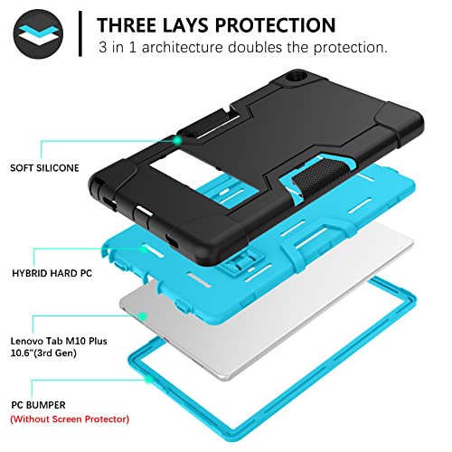 Guagua Compatible With Lenovo Tab M10 Plus 3Rd Gen Case 10.6 Inch 2022 Kickstand 3 In 1 Heavy Duty Rugged Bumper Shockproof Protective Anti-Scratch Case For Lenovo Tab M10 Plus 3Rd Gen, Black/Blue #TOP1