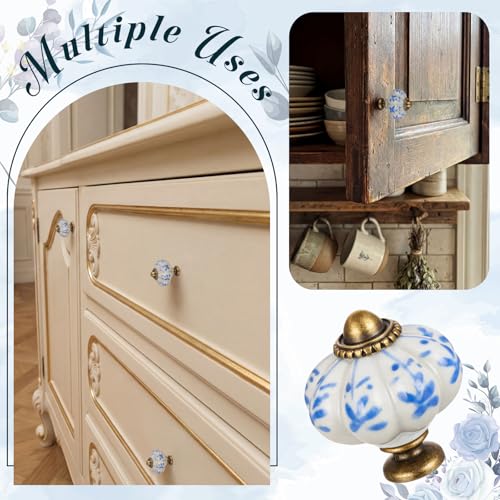Wenqik 30 Pcs Ivory Pumpkin Knobs, Vintage Cabinet Knobs, Blue Floral by Wenqik - Used condition - Image 5