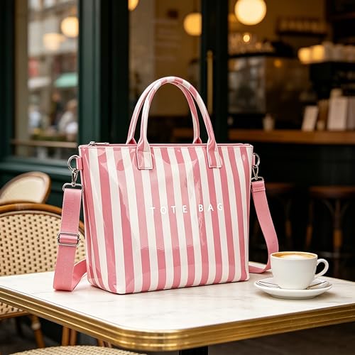 Image of GISMTR Large PVC Tote Bag for Women Letters Print Handbags Kraft Paper Shoulder Bag for Work Travel