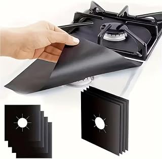 3 cubiertas para quemador de estufa de 0.3 mm de grosor doble antiadherente para estufas de gas, cortables, fáciles de limpiar, color negro, 10.6 x 10.6 pulgadas, para cocina y caravana, color negro