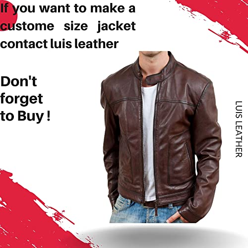 Image of Men Biker Retro Brown Leather Motorcycle Jacket Genuine Leather Jacket