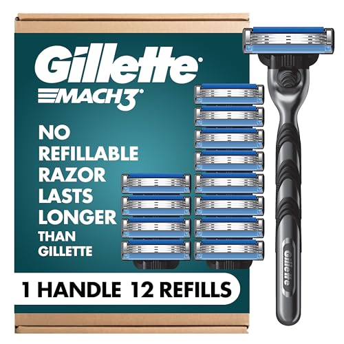 Gillette Mach3 Shaving Razor for Men, Razor Handle, 12 Blade Refills