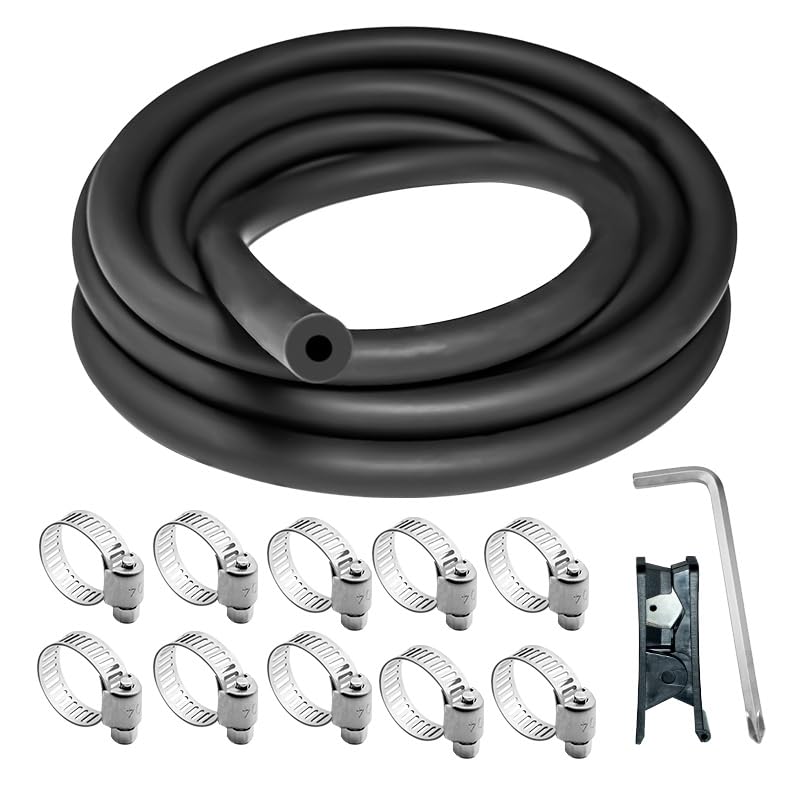 Unicaravan Silicone Vacuum Hose 10FT ID 3/16" (5mm), Wall Thickness 4mm,Matte Black Tubing, With 10PCS Clamps, Tube Cutter, screwdriver,Automotive Marine &amp; Industrial Use