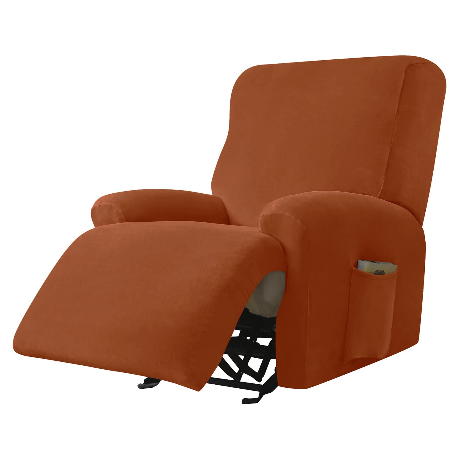 SYLC Recliner Sofa Cover Stretch Velvet Reclining Couch Slipcover Fitted Furniture Protector Cover for 1 2 3 Seater Sectional Armchair Recliner (Orange,1 Seater (4 PCS))