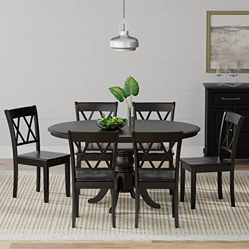 Glenwillow Home 7-Pc - Oval Butterfly Leaf Dining Table + Double X-Back Dining Chairs Dining Set In Black #TOP21