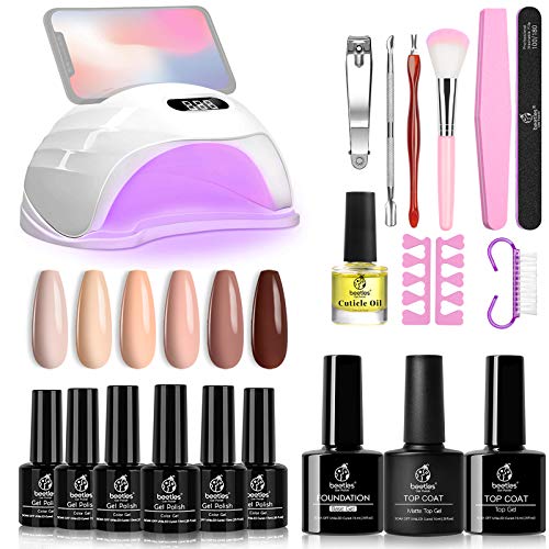 Beetles Skin Tones Nude Gel Polish Kit Best Gifts with U V Light Nail Lamp Base Gel Top Coat, Soak Off Pink Neutral Brown Gel Polish Set Manicure Essentials Nail Art DIY