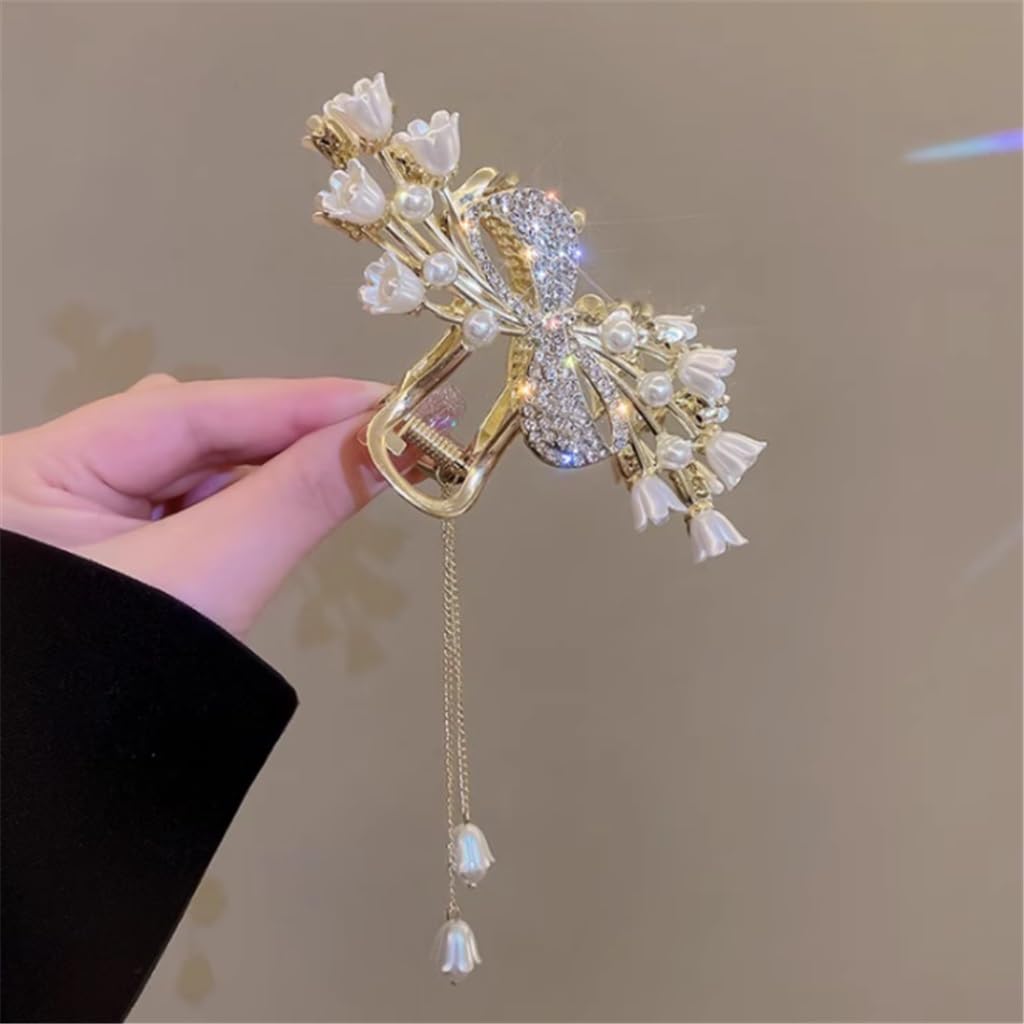 Ancient Bell Orchid Flower Hair Clip Back of Fairy Grab Clip Plate Hair Shark Clip Headdress National
