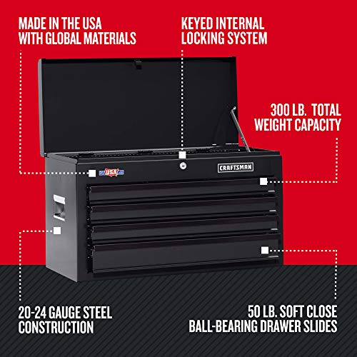 Craftsman Tool Chest With Drawer Liner Roll, 26-Inch, 4 Drawer, Black (Cmst82764Bk) #TOP5