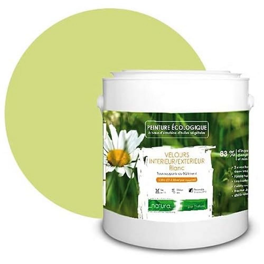 BOX DECO COULEURS Pintura natural ecológica interior exterior con aspecto terciopelo Natura – 2,5 l/33 m² [Clase energética A+], verde anís