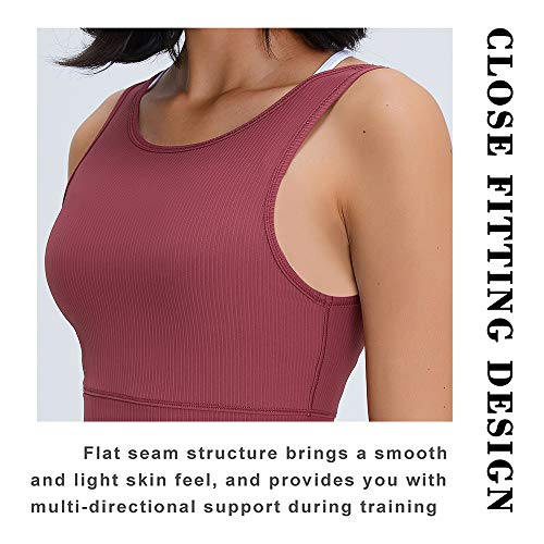 Women\'s Sports Gym Crop Tank Tops Basic Solid Active Sleeveless Shirts for Yoga Running Fitness Workout Marron 6
