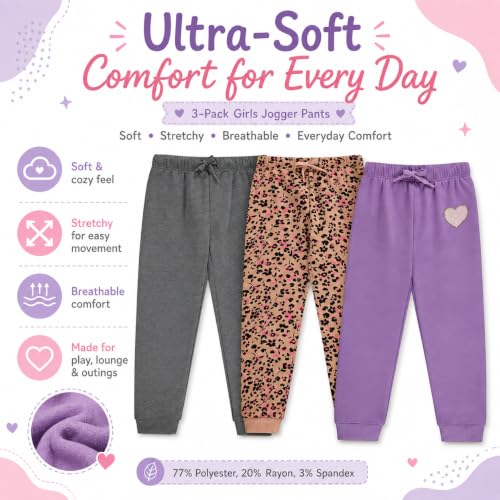 Image of BTween Kids Girls Fashion Stretch Waist Ultra Soft Jogger Pants Set 3 Pack Bundle