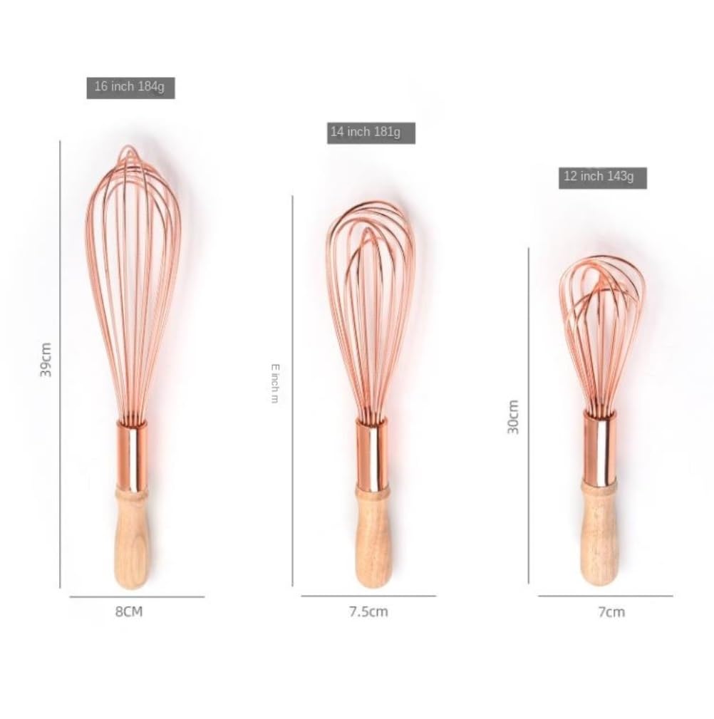 Schneebesen Rührbesen Küchenmixer, Kochhandmixer, Milchbesen, Manueller Schneebesen Mit Eichengriff Handschneebesen(Pink,12inch)