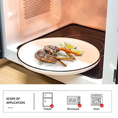 Bonnoces 10 Inch Porcelain Dinner Plates, Elegant White With Black Edges Design, Classic Round Serving Plates Set For Steak, Pasta, And Salad, Set Of 6 #TOP2