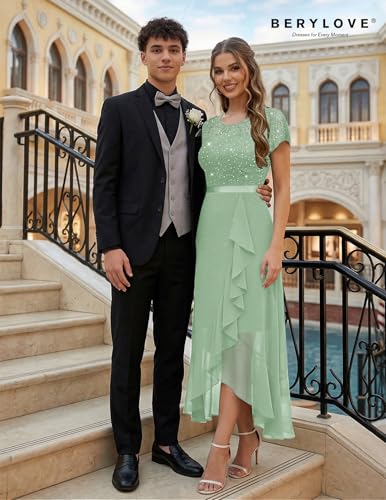 Image of BeryLove Formal Long Dresses for Women Wedding Guest Cocktail Bridesmaid | Airy Lace & Chiffon Evening Gown, Flutter Sleeve, Ideal for Mother of the Bride, Prom, Homecoming Party & Semi-Foraml Events
