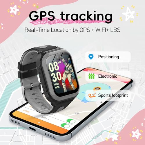 Wonlex 4G GPS Smartwatch for Kids, 1.78" AMOLED Touchscreen Phone Watch with SIM Card, Video Calls, Voice Chat, SOS, Camera, Music, Pedometer, Game, Birthday Gift for Girls Boys Ages 8-15(Black)3