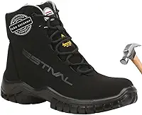 Estival MANOB Bota De Segurança Masculina E Feminina, Cano Alto, Preto/Cinza - Sapato Masculino E Feminino, Microfibra Ecológica Resitente a Água, Sola Ergonômica Amortecedor, Cadarço Antitorção, Palmilha Conforto, Biqueira Composite, Eletricista