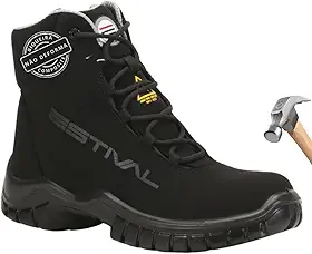 Estival MANOB Bota De Segurança Masculina E Feminina, Cano Alto, Preto/Cinza - Sapato Masculino E Feminino, Microfibra Ecológica Resitente a Água, Sola Ergonômica Amortecedor, Cadarço Antitorção, Palmilha Conforto, Biqueira Composite, Eletricista