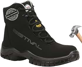 Estival MANOB Bota De Segurança Masculina E Feminina, Cano Alto, Preto/Cinza - Sapato Masculino E Feminino, Microfibra Ecológica Resitente a Água, Sola Ergonômica Amortecedor, Cadarço Antitorção, Palmilha Conforto, Biqueira Composite, Eletricista