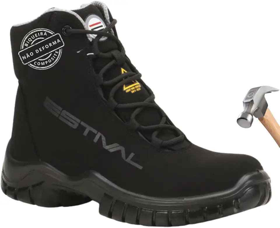 Estival MANOB Bota De Segurança Masculina E Feminina, Cano Alto, Preto/Cinza - Sapato Masculino E Feminino, Microfibra Ecológica Resitente a Água, Sola Ergonômica Amortecedor, Cadarço Antitorção, Palmilha Conforto, Biqueira Composite, Eletricista