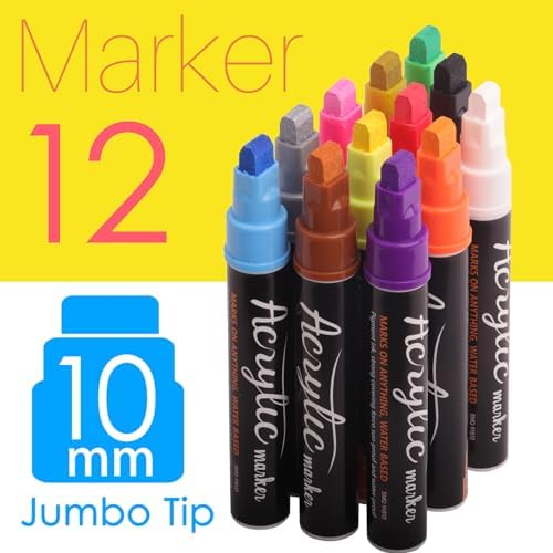 VIANZE Jumbo 12Colors Markers, Acrylic Paint Pens, 10mm Felt Tip Jumbo Poster Markers,Waterproof and Permanent Paint Pens, for Rock Wood, Fabric, Ceramic,Posters Art Paintings image 5