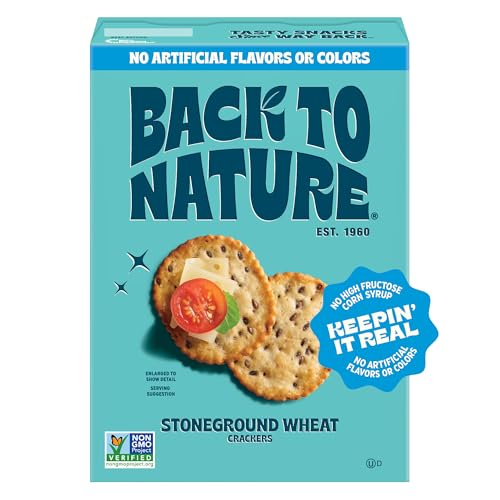 Back to Nature Stoneground Wheat Crackers, Non-GMO, Plant-Based Snack Cracker, Made with Whole Grains & Flax Seed, Snack Happy, 5oz Box