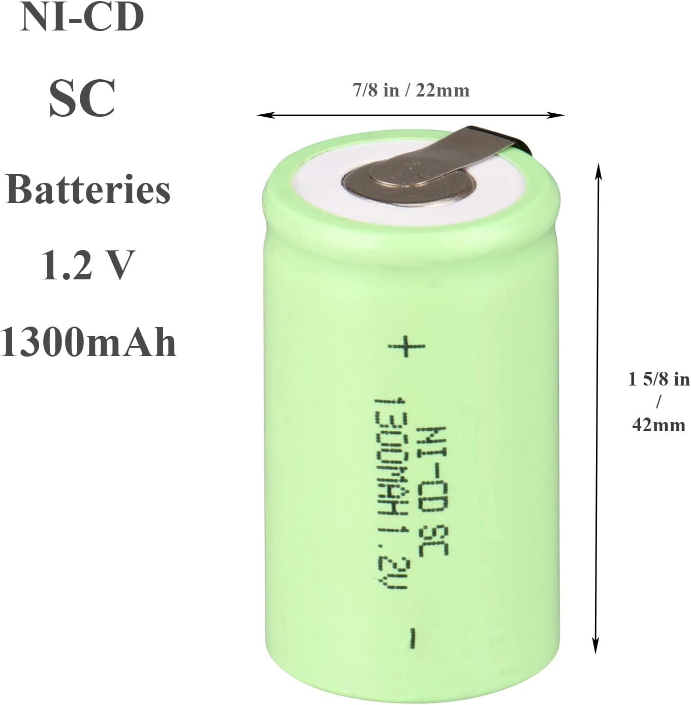 6-Pack Rechargeable Ni-Cd Sub C SC 1300mAh High-Capacity Batteries with Tabs for Electronic Devices UK, Battery Pack